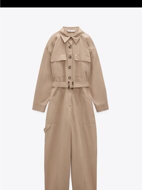 Zara Taupe Utility Jumpsuit with Belt